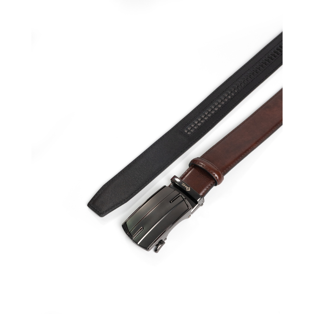 Thắt lưng nam da bò HG Fashion vân 3 lớp khóa tự động cao cấp màu nâu | TL25M07