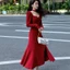 Đầm midi cổ tim - kèm vòng chocker 1 màu đỏ A1288