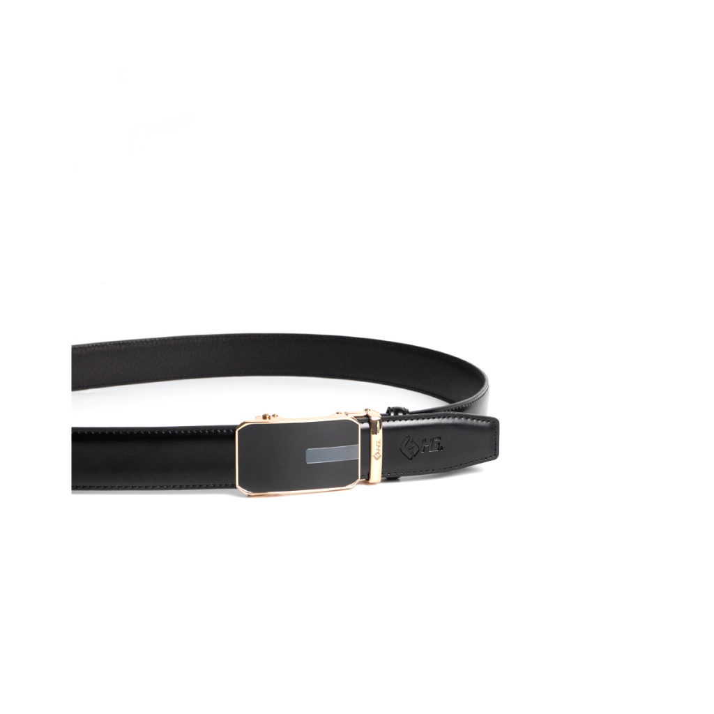 Thắt lưng nam da bò HG Fashion chân kim 3 lớp khóa tự động màu đen cao cấp | TL25M10