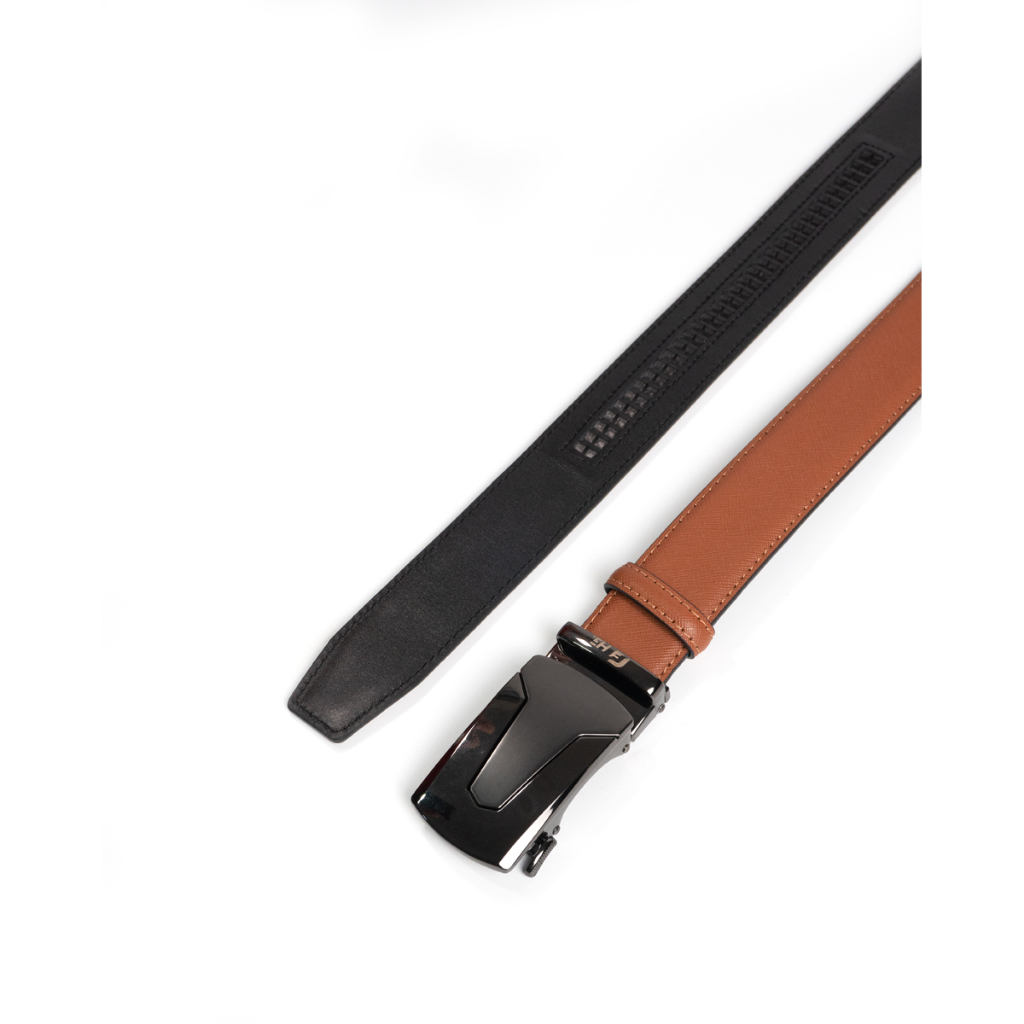 Thắt lưng nam da bò HG Fashion Saffiano 3 lớp khóa tự động màu bò cao cấp | TL25M11