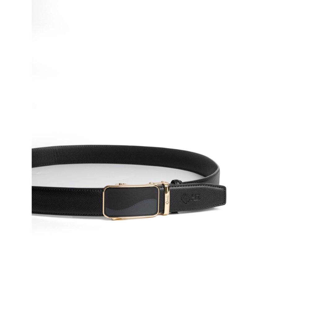 Thắt lưng nam da bò HG Fashion Saffiano 3 lớp khóa tự động cao cấp màu đen | TL25M12
