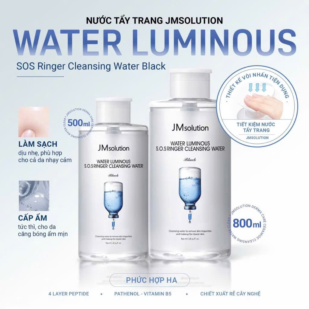 Nước tẩy trang JmSolution H9 Hyaluronic Ampoule làm sạch cấp ẩm cho mọi loại da 500ml