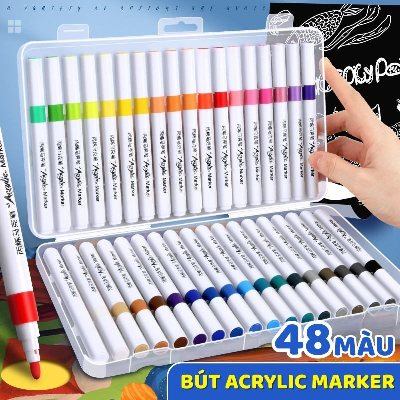 Hộp Bút Màu Acrylic Cao Cấp - Mực Nhanh Khô, Bám Tốt, Viết Vẽ Trang Trí Sáng Tạo Phù Hợp Cho Bé