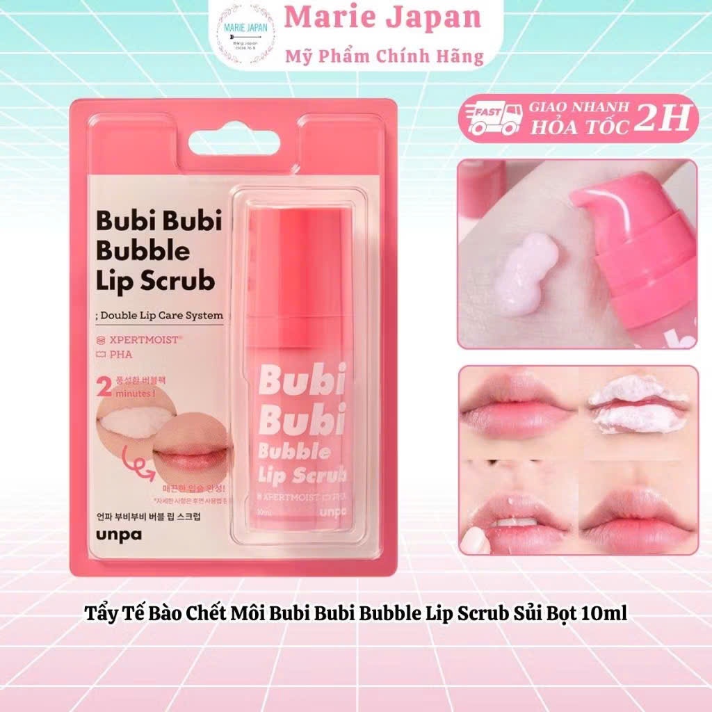 Tẩy tế bào chết môi Bubi Bubble Lip Scrub Tẩy da chết môi dạng sủi bọt mềm môi hồng tự nhiên 10ml