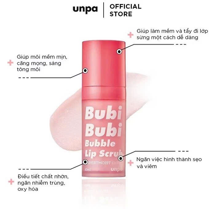 Tẩy tế bào chết môi Bubi Bubble Lip Scrub Tẩy da chết môi dạng sủi bọt mềm môi hồng tự nhiên 10ml