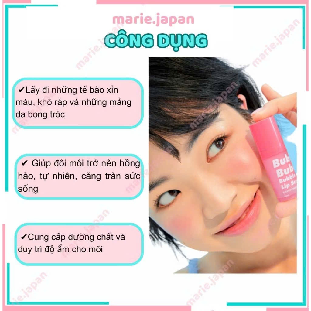 Tẩy tế bào chết môi Bubi Bubble Lip Scrub Tẩy da chết môi dạng sủi bọt mềm môi hồng tự nhiên 10ml