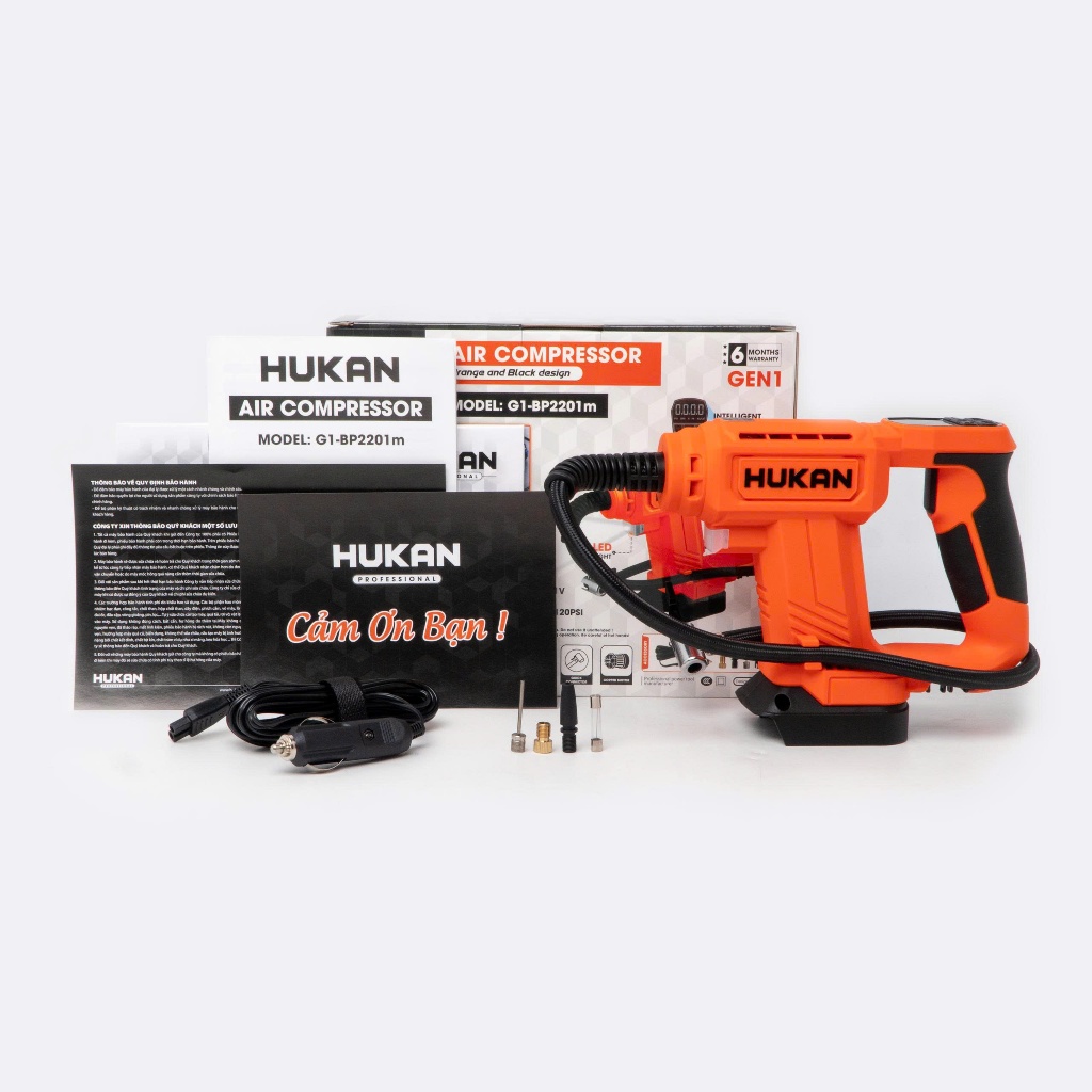 Máy Bơm Hơi Pin HUKAN G1-BP2201m (Gen1) – 21V, Công Suất 120W, Áp Suất 120PSI, Lưu Lượng 30L/Phút, Động Cơ Có Chổi Than