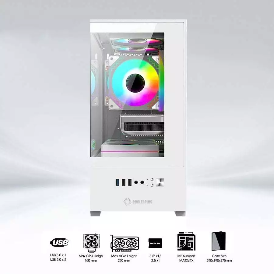 Case PC Bể Cá CoolerPlus X32B/X32W – Kính Cường Lực, Khung Nhôm, VGA 280mm, CPU 160mm, Case Gaming Đẹp