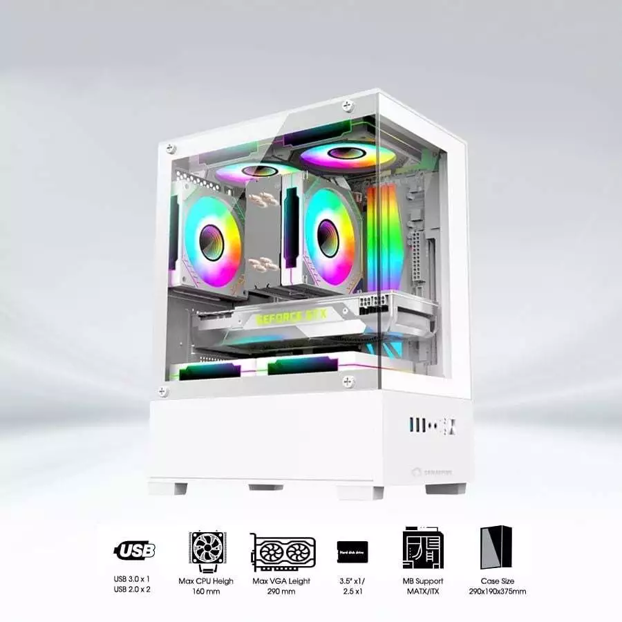 Case PC Bể Cá CoolerPlus X32B/X32W – Kính Cường Lực, Khung Nhôm, VGA 280mm, CPU 160mm, Case Gaming Đẹp