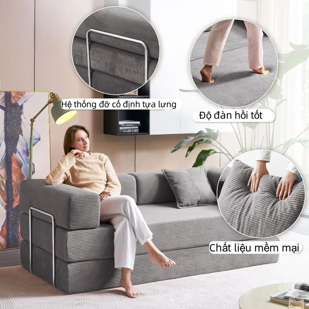 Sofa phòng khách Thiết kế 2 trong 1 Đơn giản Bắc Âu ghế sofa giường Velvet cao cấp ghế sofa lười | BigBuy360 - bigbuy360.vn