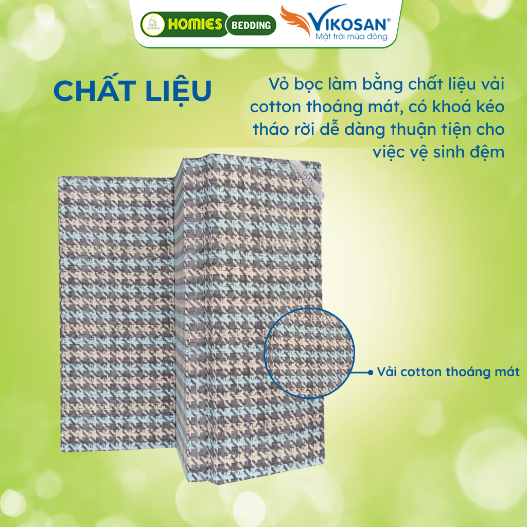 [tặng ruột gối] Đệm Bông Ép VIKOSAN ECOLIFE Vải TC, Nệm Bông Tinh Khiết - Kháng Khuẩn, Chống Dị Ứng