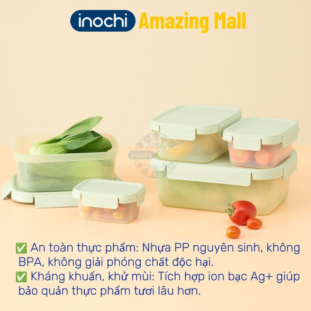 [MỚI VỀ] Hộp thực phẩm nắp gài Inochi nhựa PP nguyên sinh an toàn, nhiều dung tích, dùng được trong lò vi sóng