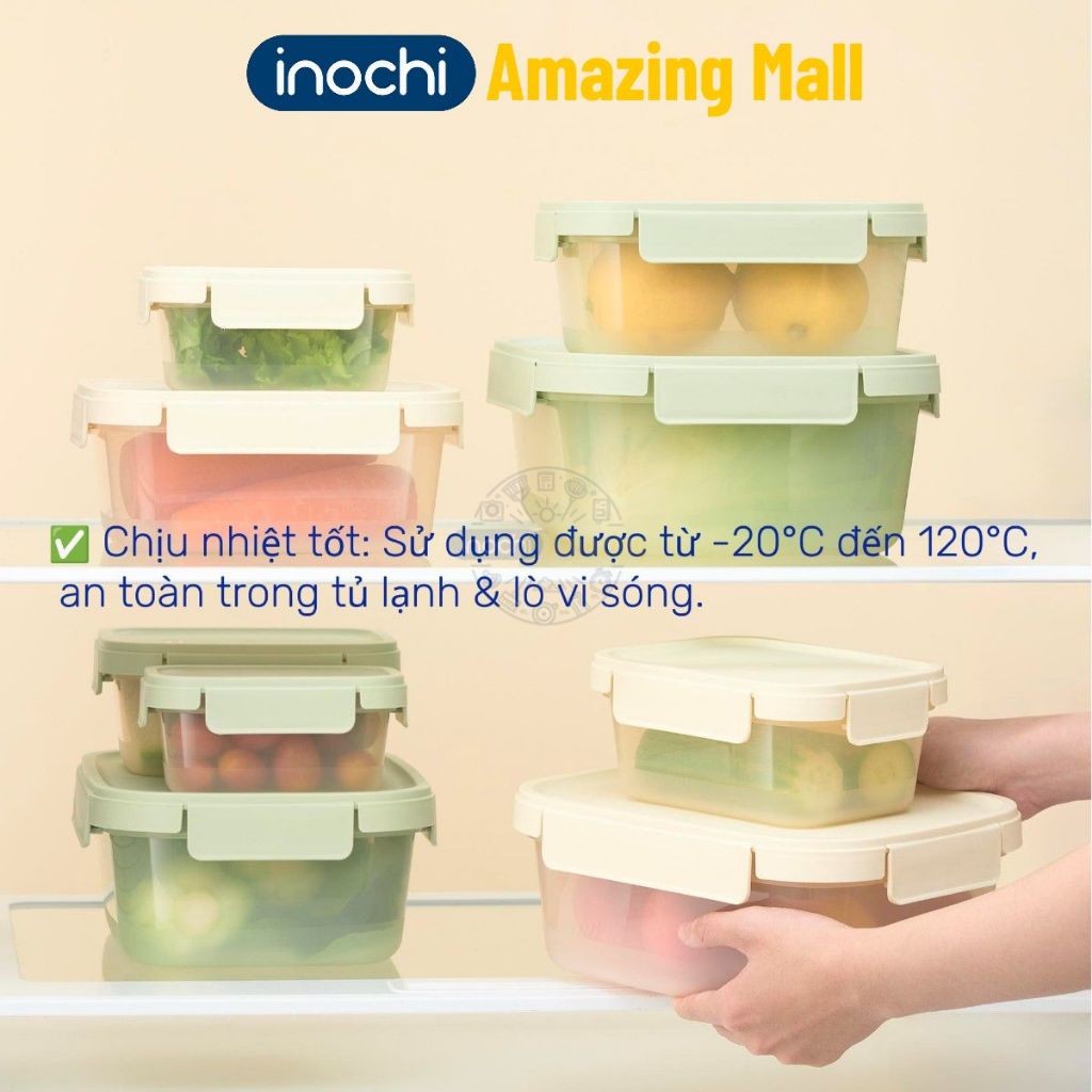 [MỚI VỀ] Hộp thực phẩm nắp gài Inochi nhựa PP nguyên sinh an toàn, nhiều dung tích, dùng được trong lò vi sóng