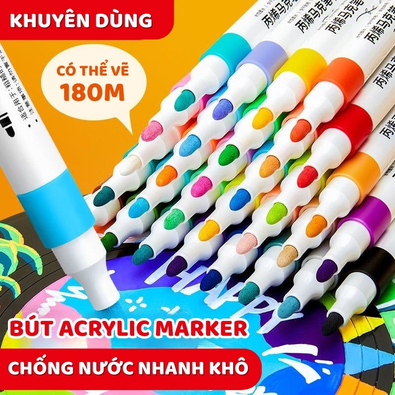 Hộp Bút Lông Màu Acrylic - Mực Chống Lem, Nhanh Khô, Nét Đều, An Toàn Cho Bé, Dùng Vẽ Tranh