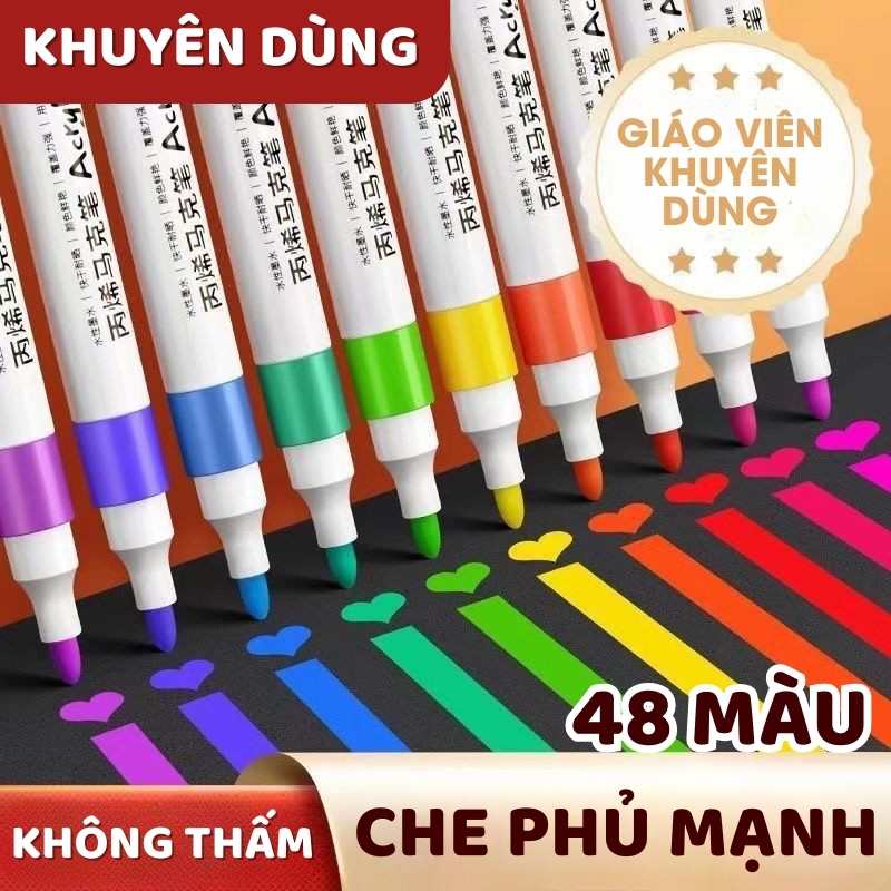 Hộp Bút Lông Màu Acrylic - Mực Chống Lem, Nhanh Khô, Nét Đều, An Toàn Cho Bé, Dùng Vẽ Tranh