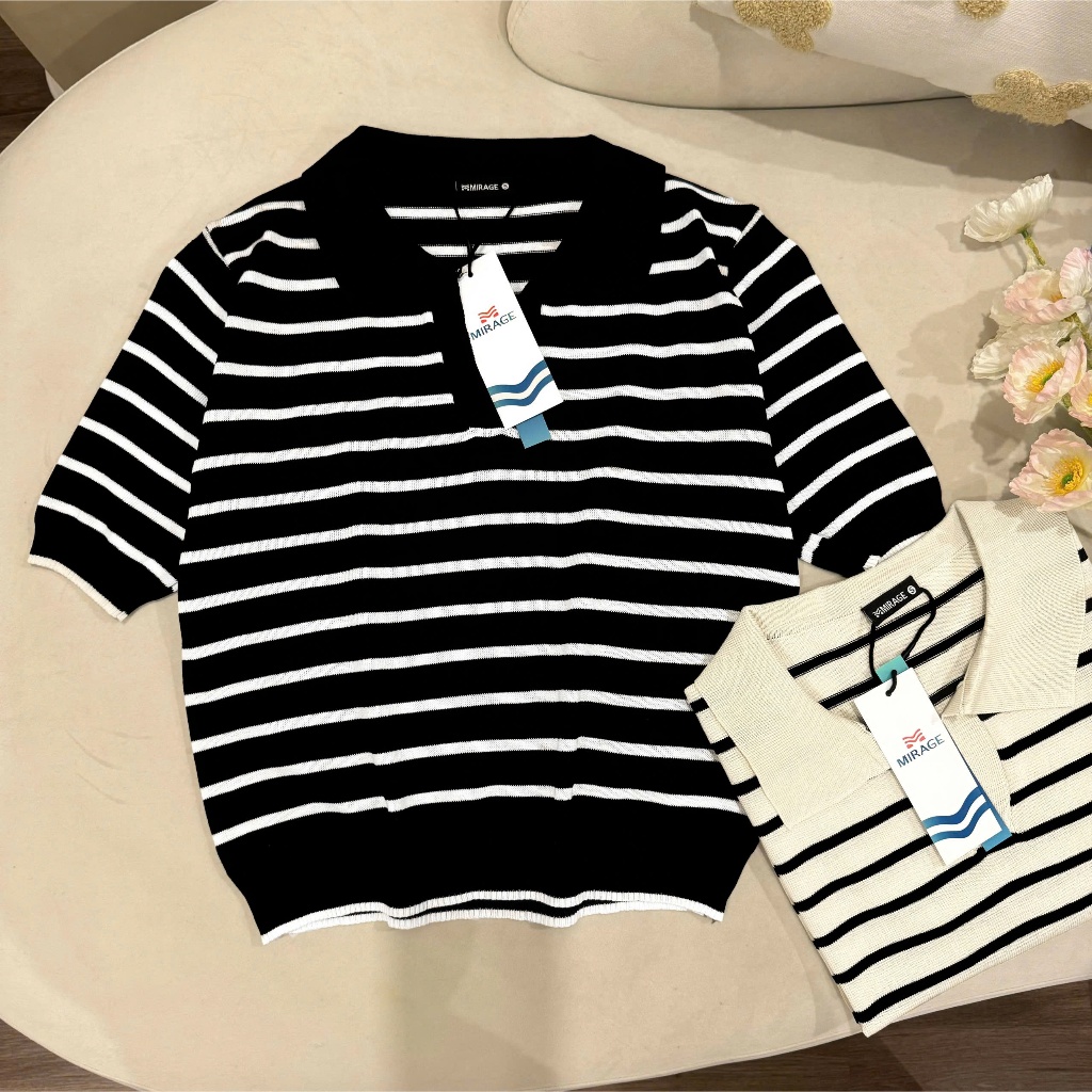 Áo Len Mirage Cổ V Sọc Hai Màu Local Brand Chất Len Mongtoghi Mềm Mịn Thoáng Mát.
