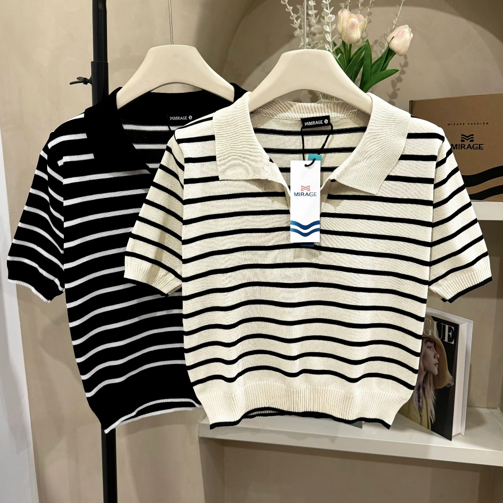 Áo Len Mirage Cổ V Sọc Hai Màu Local Brand Chất Len Mongtoghi Mềm Mịn Thoáng Mát.