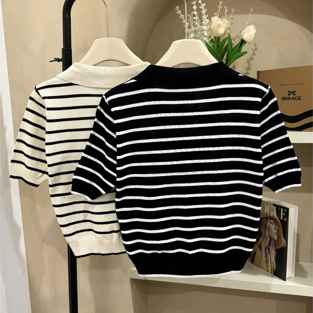 Áo Len Mirage Cổ V Sọc Hai Màu Local Brand Chất Len Mongtoghi Mềm Mịn Thoáng Mát.