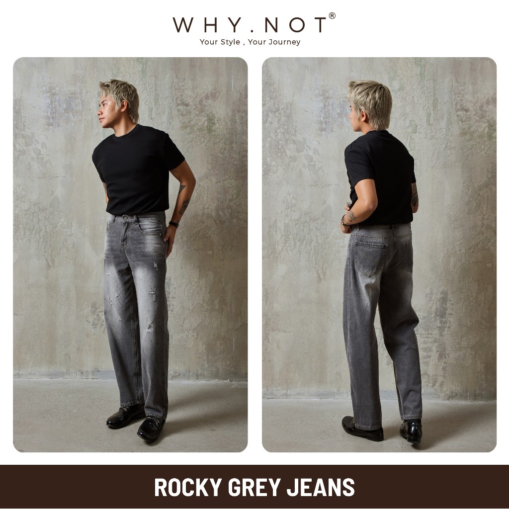 [CÓ BIGSIZE] - Quần Jeans Nam Rocky Grey WHY.NOT Ống Rộng - Quần Jean Nam Form Regular Màu Xám