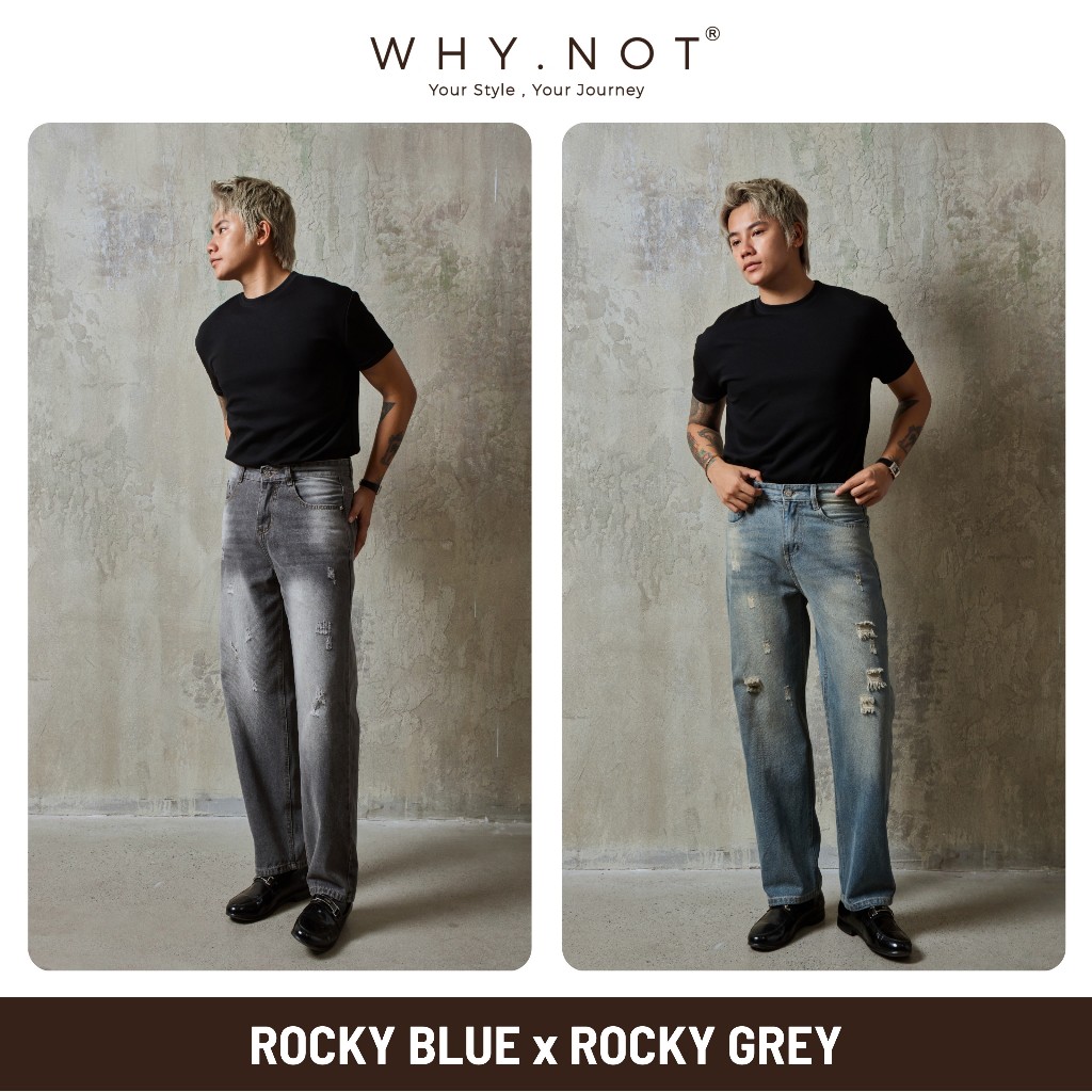 [CÓ BIGSIZE] -  Quần Jeans Nam WHY.NOT ROCKY BLUE Jean Ống Suông Rộng Form Regular Fit Màu Xanh, Ghi