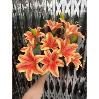Cành Hoa Ly Giả Cao Su 9 Bông 3 Nụ & 3 Bông 2 Nụ Dài 55cm - Hoa Lụa Cao Cấp Trang Trí Phòng Khách, Bàn Thờ