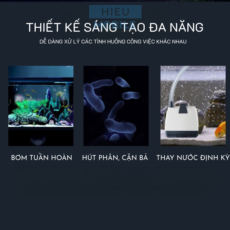 Máy bơm hút chìm lọc nước, hút phân cặn, thức ăn thừa bể cá, bể thủy sinh đa công suất, động cơ lõi đồng chống nước iPX8