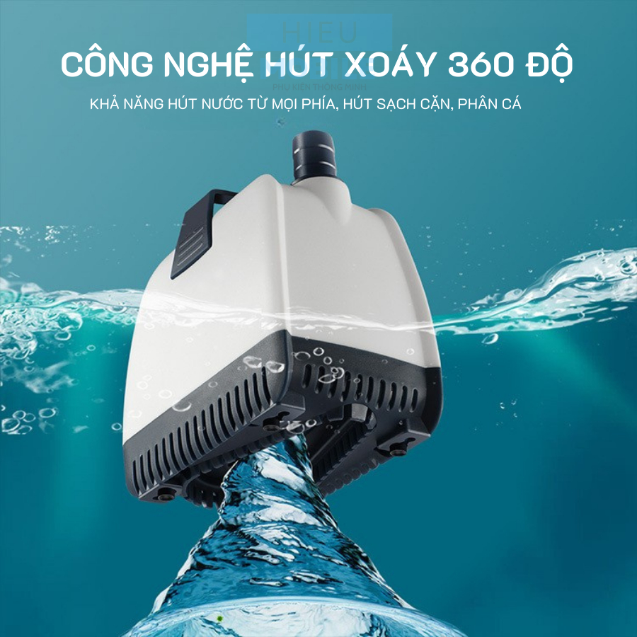 Máy bơm hút chìm lọc nước, hút phân cặn, thức ăn thừa bể cá, bể thủy sinh đa công suất, động cơ lõi đồng chống nước iPX8