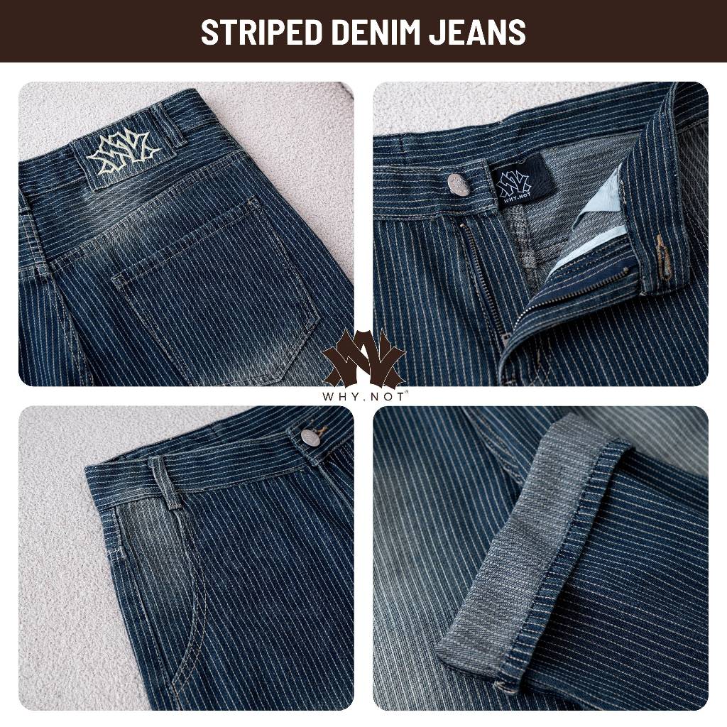 [WHY.NOT x SALIM] STRIPED DENIM Jean- Quần Jeans Nam Nữ Kẻ Sọc Túi Chéo Ống Suông Rộng Phủ Giày