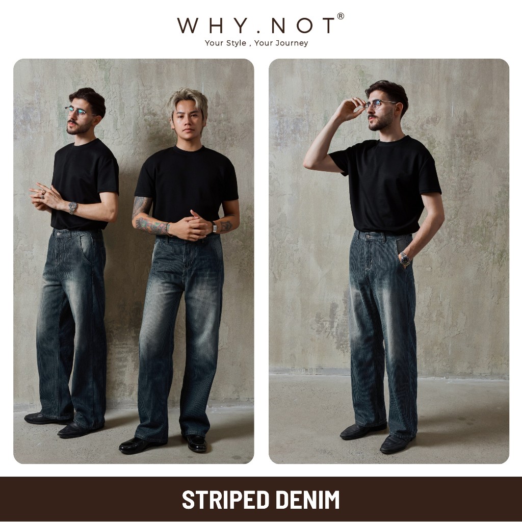 [WHY.NOT x SALIM] STRIPED DENIM Jean- Quần Jeans Nam Nữ Kẻ Sọc Túi Chéo Ống Suông Rộng Phủ Giày