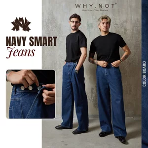 - Quần Jean Nam WHY NOT SMART JEANS Ống Suông Điều Chỉnh Độ Rộng Cạp Màu Xanh Navy