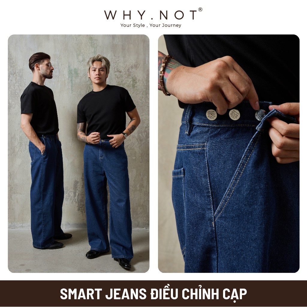 [Có Bigsize] - Quần Jean Nam WHY NOT SMART JEANS Ống Suông Điều Chỉnh Độ Rộng Cạp Màu Xanh Navy