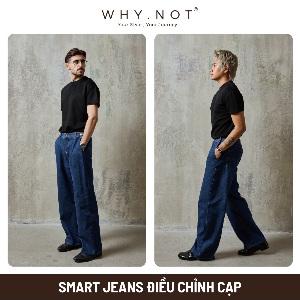 [Có Bigsize] - Quần Jean Nam WHY NOT SMART JEANS Ống Suông Điều Chỉnh Độ Rộng Cạp Màu Xanh Navy