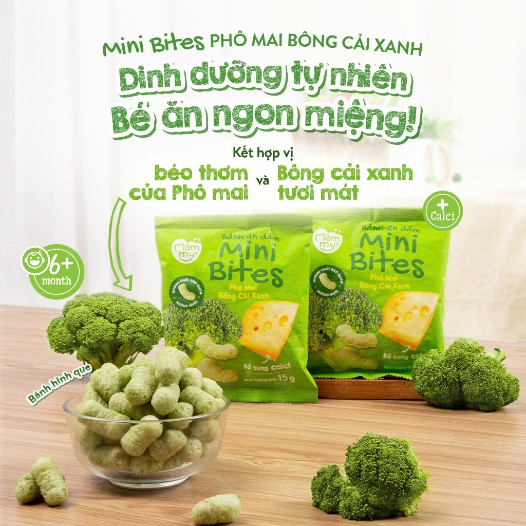 Bánh ăn dặm Mămmy Mini Bites giúp bổ sung canxi hỗ trợ phát triển xương cho bé từ 6 tháng