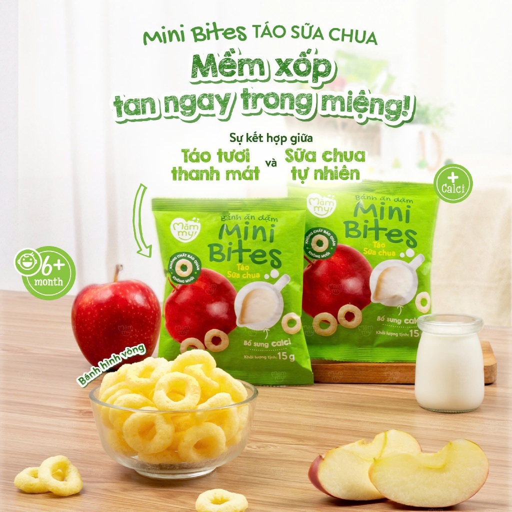 Bánh ăn dặm Mămmy Mini Bites giúp bổ sung canxi hỗ trợ phát triển xương cho bé từ 6 tháng
