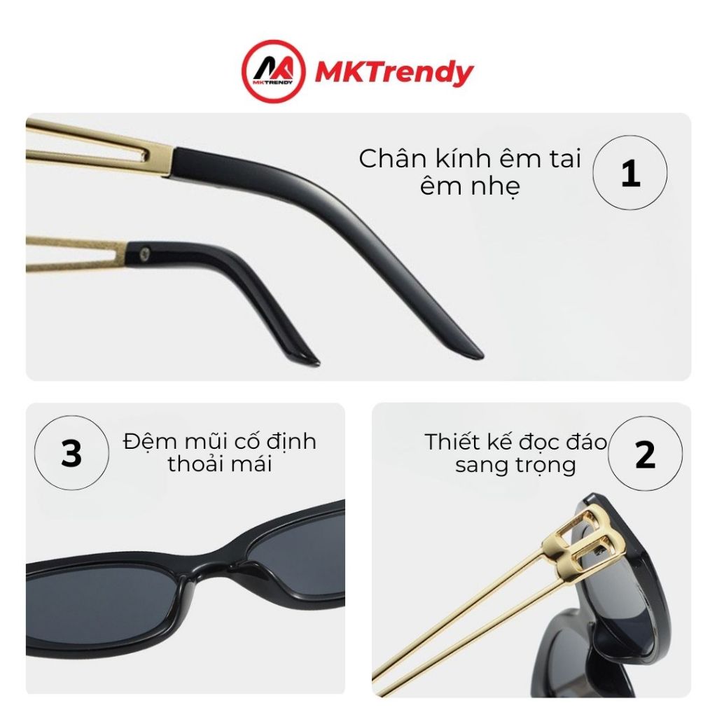 Kính râm gọng mắt mèo MKTRENDY mắt kính nam nữ gọng kim loại cao cấp chống tia UV phong cách Hàn Quốc T33