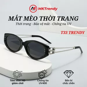 Kính râm gọng mắt mèo MKTRENDY mắt kính nam nữ gọng kim loại cao cấp chống tia UV phong cách Hàn Quốc T33