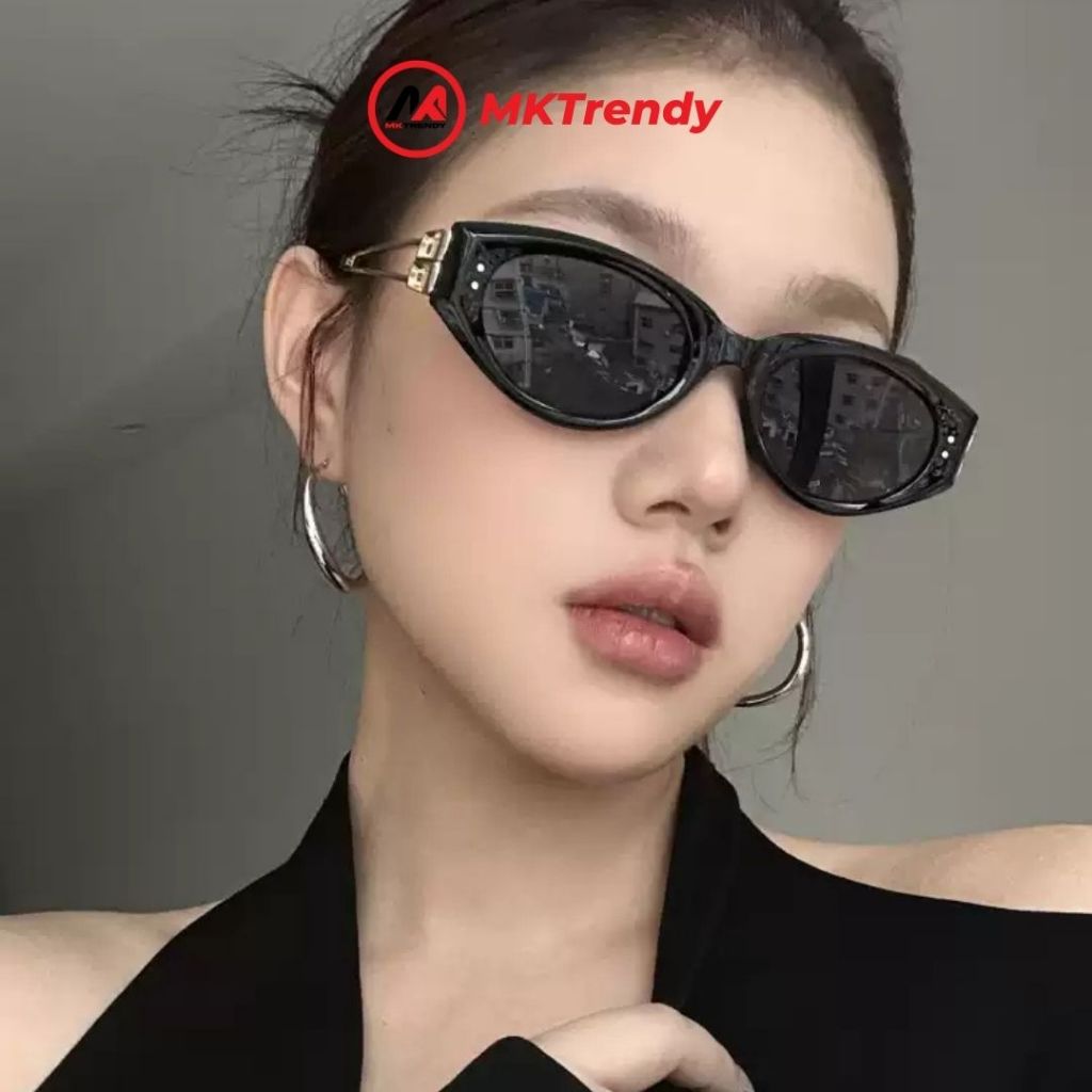 Kính râm gọng mắt mèo MKTRENDY mắt kính nam nữ gọng kim loại cao cấp chống tia UV phong cách Hàn Quốc T33