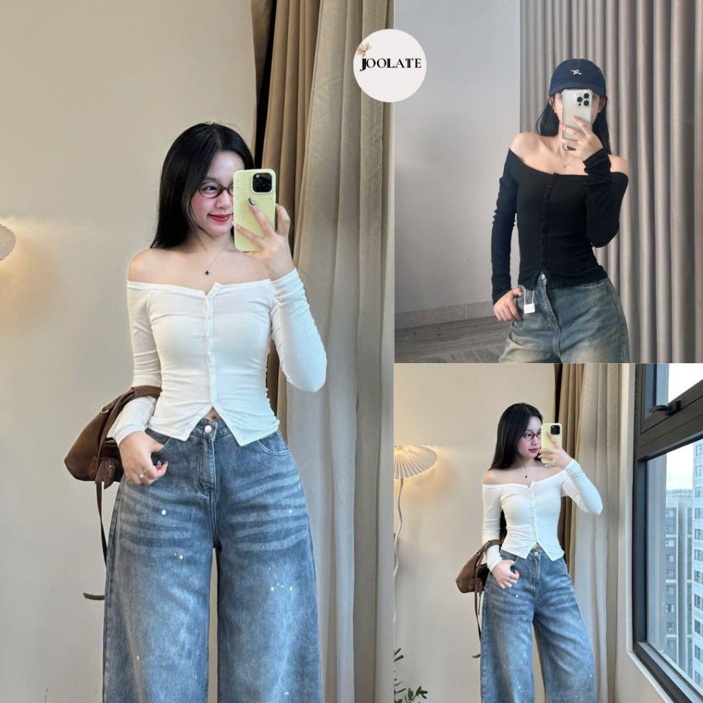 Áo  Thun Dài Tay Nút Cài Trễ Vai Gợi Cảm & Thanh Lịch Chuẩn Trend Thu Đông Joolate 0923 P9K7