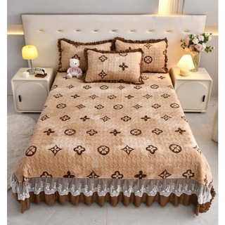 Bộ Ga Gối Nỉ Nhung Phủ Bèo Nhập Khẩu, Set 3 Món Ga Gối Trần Bông Phủ Chun Cài 4 Góc - BMbedding