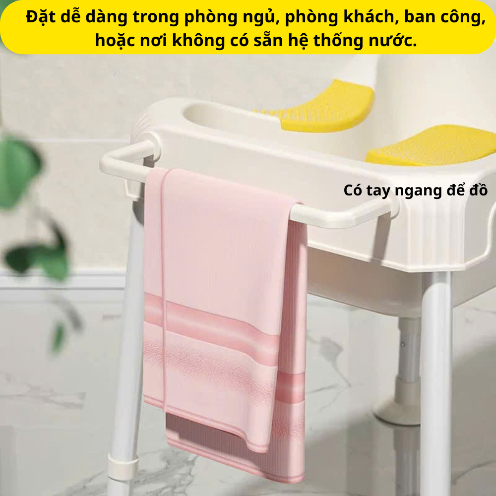 Chậu Gội Đầu Tại Giường Có Chân  5 Nấc Điều Chỉnh Độ Cao - Tặng Lược Massage, Cốc Gội, Ống Xả Nước