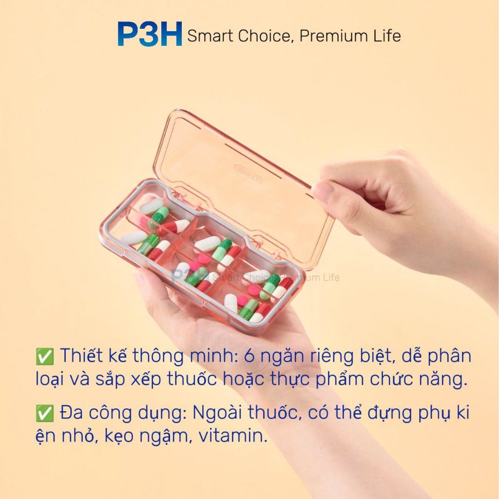 [MỚI VỀ] Hộp đựng thuốc cá nhân Inochi 6 ngăn tiện lợi, nhỏ gọn, nhựa an toàn