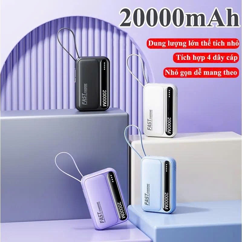 Bộ sạc nhanh combo dây sạc 20000mAh tích hợp 4 dây sạc tiện lợi sạc cùng lúc nhiều thiết bị nhỏ gọn tiện lợi
