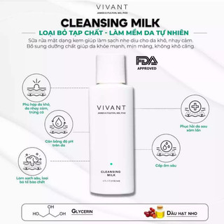 [HÀNG CÔNG TY] Sữa rửa mặt dưỡng ẩm, mềm mịn da Vivant Cleansing Milk (115ml)