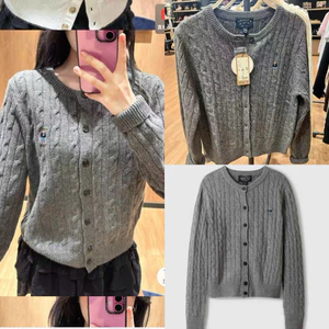 New 2026 Áo cardigan len xám dáng dài tay nữ, áo khoác len gân dệt form basic S M L, len mịn giữ ấm Kèm Ảnh Thật