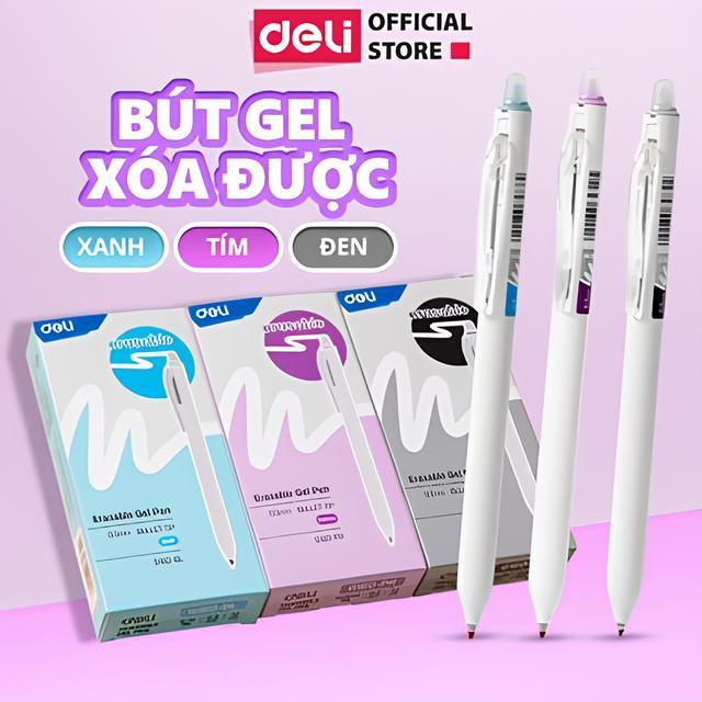 Combo 5/12 Bút Gel Xóa Được Deli Mực Tím Xanh Đen Ngòi 0.5mm Bút Bi Nước Có Gôm Học Sinh Tập Viết