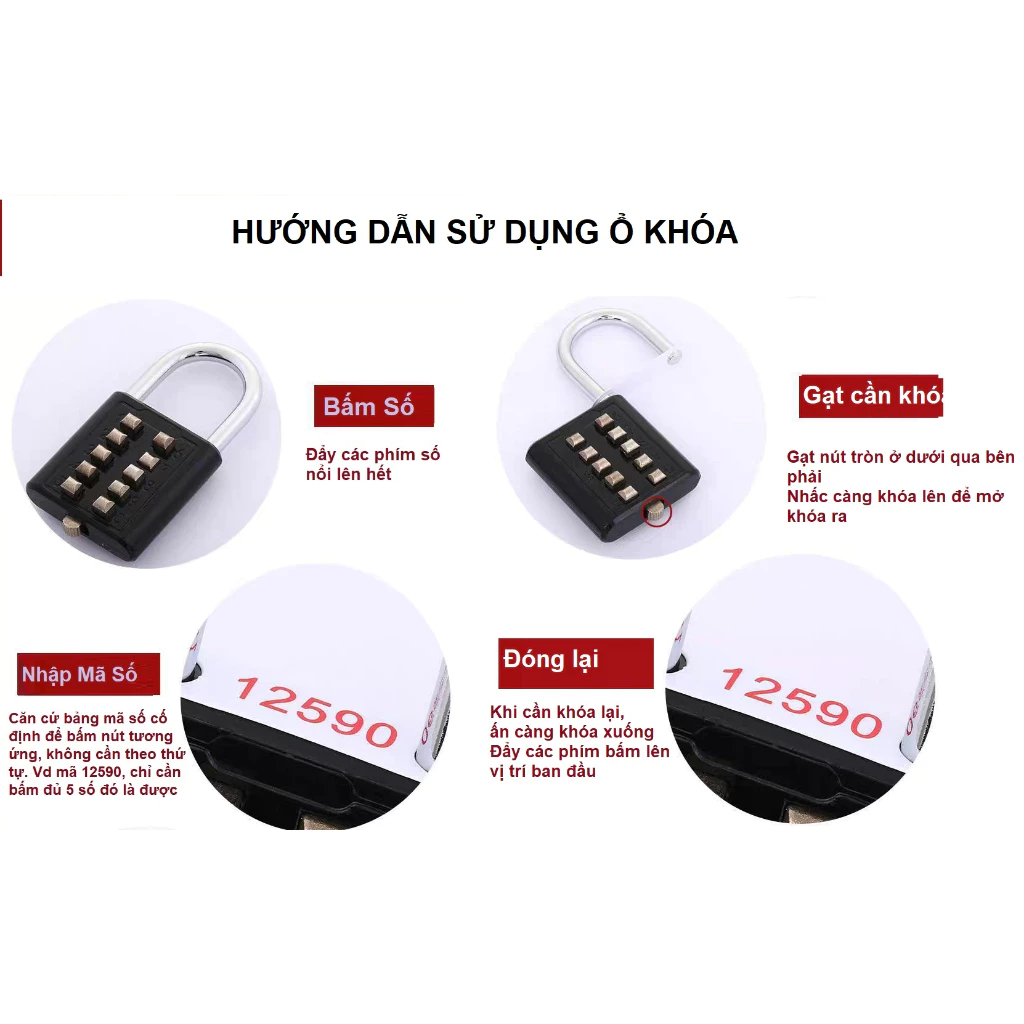 Khóa số, ổ khóa mini chất liệu hợp kim inox chống gỉ, khóa chống trộm an toàn nhỏ gọn