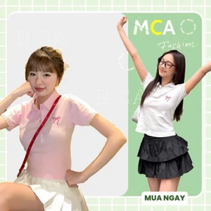 Áo thun nữ cổ bẻ tay ngắn MCA phối viền ren in hình nơ A51299
