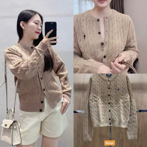 New 2026 Áo len cardigan nữ dài tay màu be nâu nhạt cổ tròn cúc bấm form basic dễ phối đồ đi học Kèm Ảnh Thật