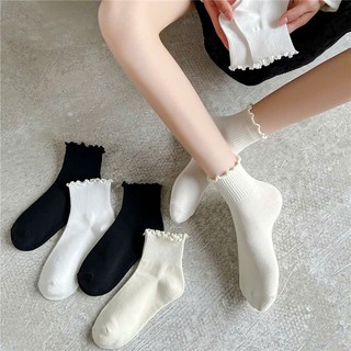 Set 10 Đôi Tất Nữ Cổ Ngắn Bo Chun Xếp Viền Đáng Yêu – Vớ Cotton Co Giãn Thoáng Khí, Dễ Phối Đồ
