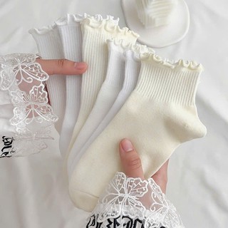 Set 10 Đôi Tất Nữ Cổ Ngắn Bo Chun Xếp Viền Đáng Yêu – Vớ Cotton Co Giãn Thoáng Khí, Dễ Phối Đồ